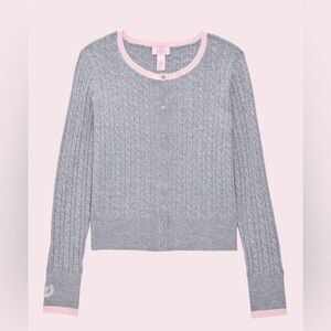 PINK x LoveShackFancy  Gray Cable Knit Cardigan
